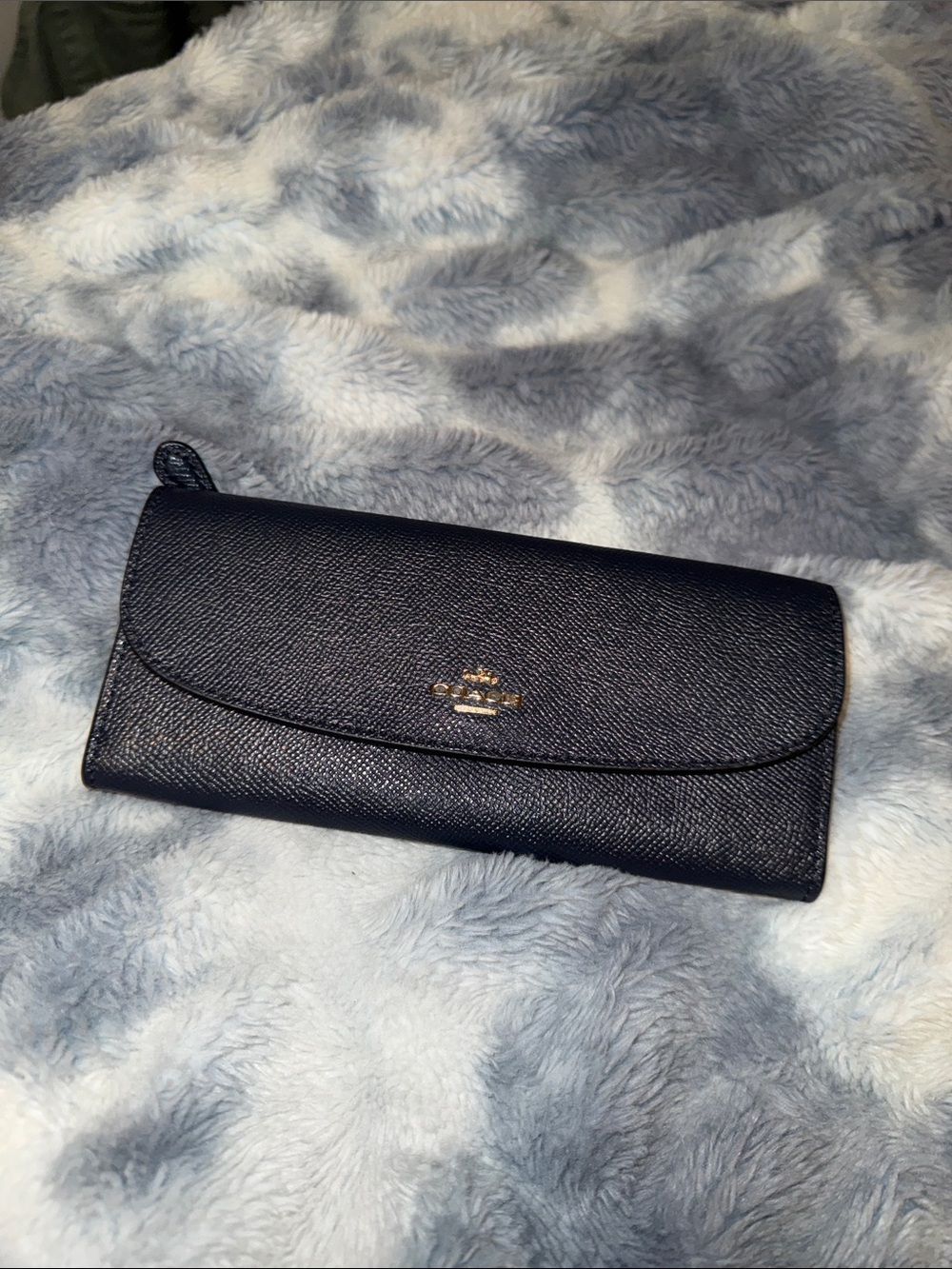 Coach Pebbled Leather Slim Envelope Long Wallet in Navy